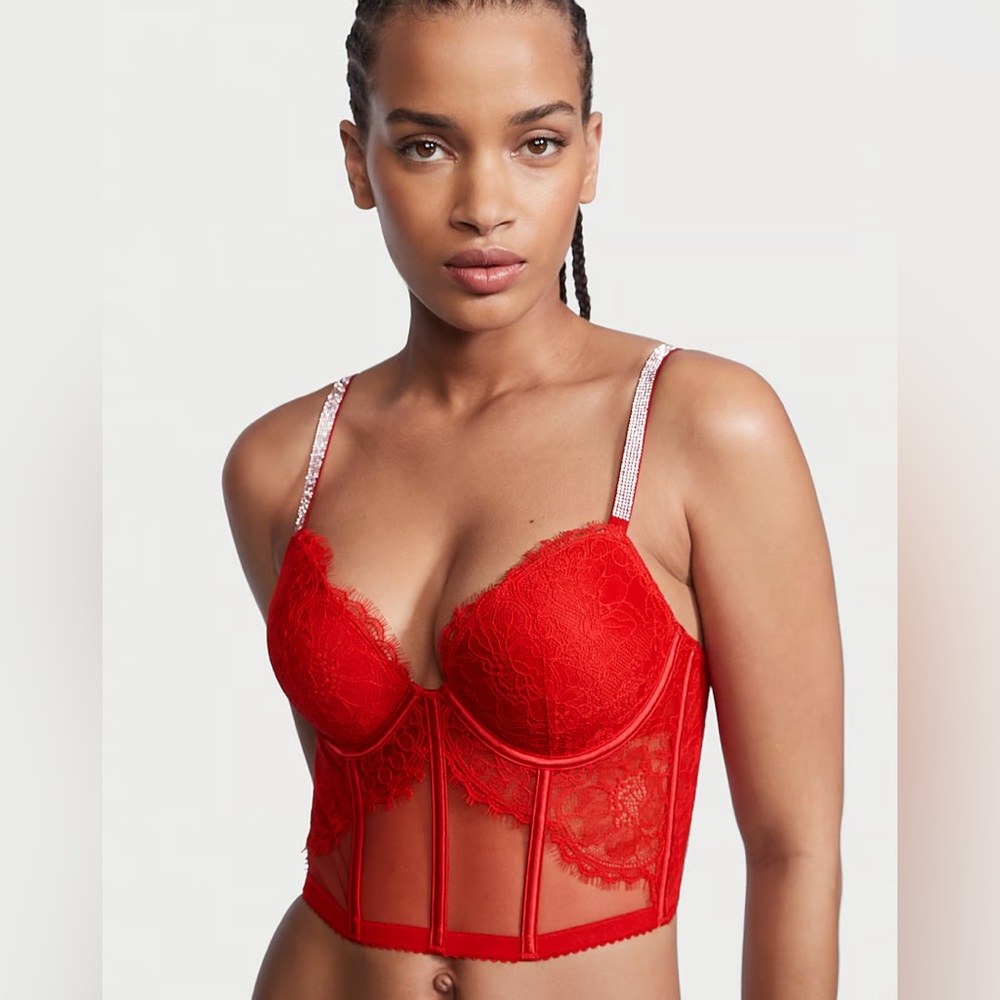 Victoria Secret Shine Strap Lace Push-Up Corset Top
